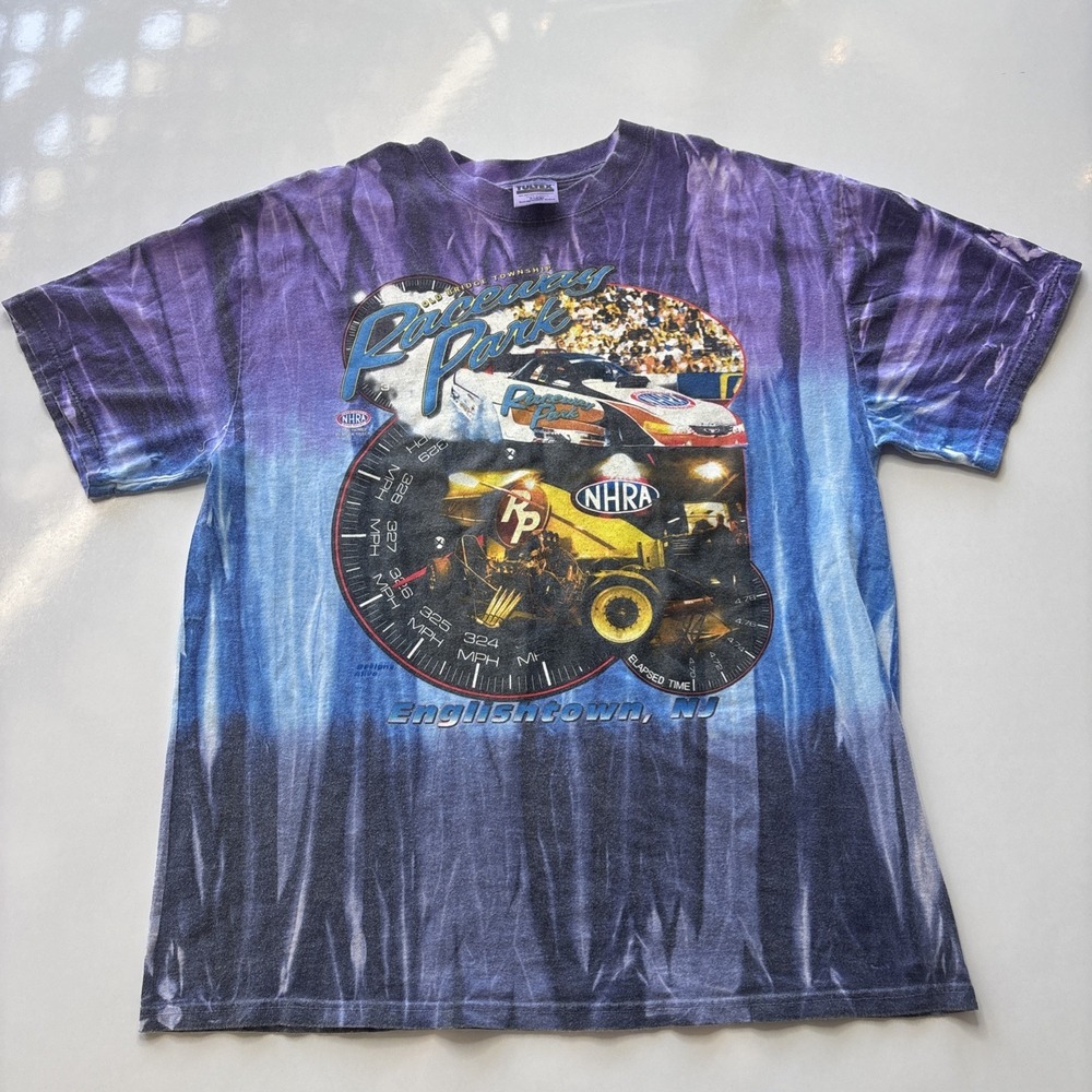 Vintage 90s NHRA Raceway Park Tie Dye T-shirt Size XL Drag Racing NASCAR Tultex